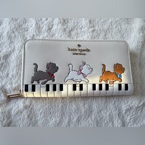 kate spade White Zip Wallet with Aristocats Piano Key and Cat Appliqués